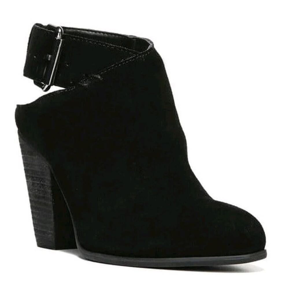 Carlos by Carlos Santana Suede Hawthorne Buckled Open Toe Black Wedge Booties 9M